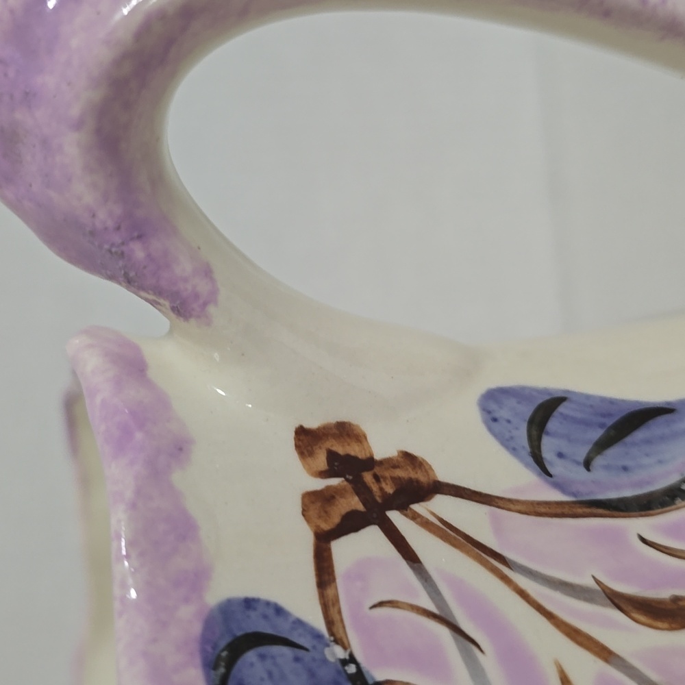 Vintage Clinchfield Potteru Floral Cream and Purple Ceramic Pitcher - Picture 12 of 16